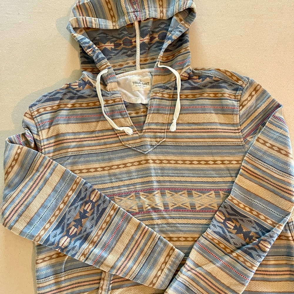 True Grit Southwestern Baja Hooded Pullover, Large